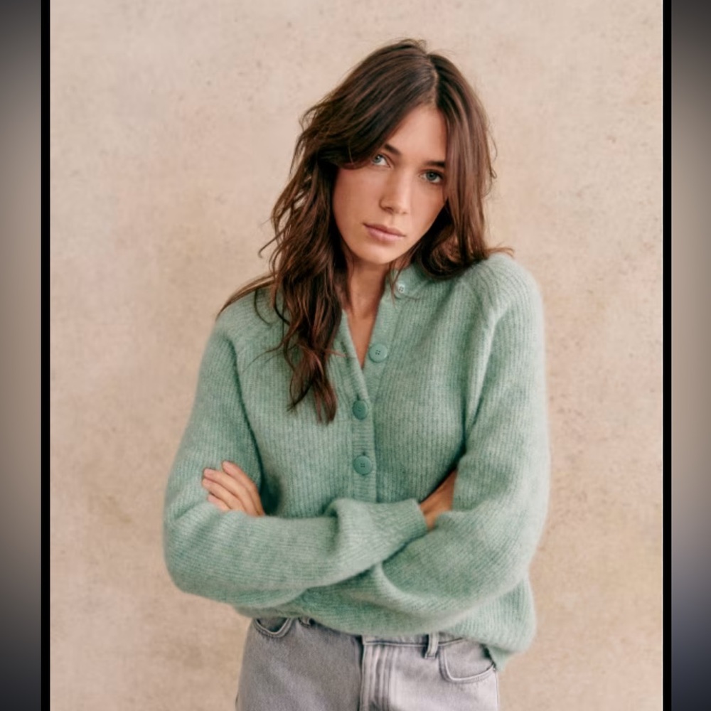 Sézane Othello Cardigan Green-grey